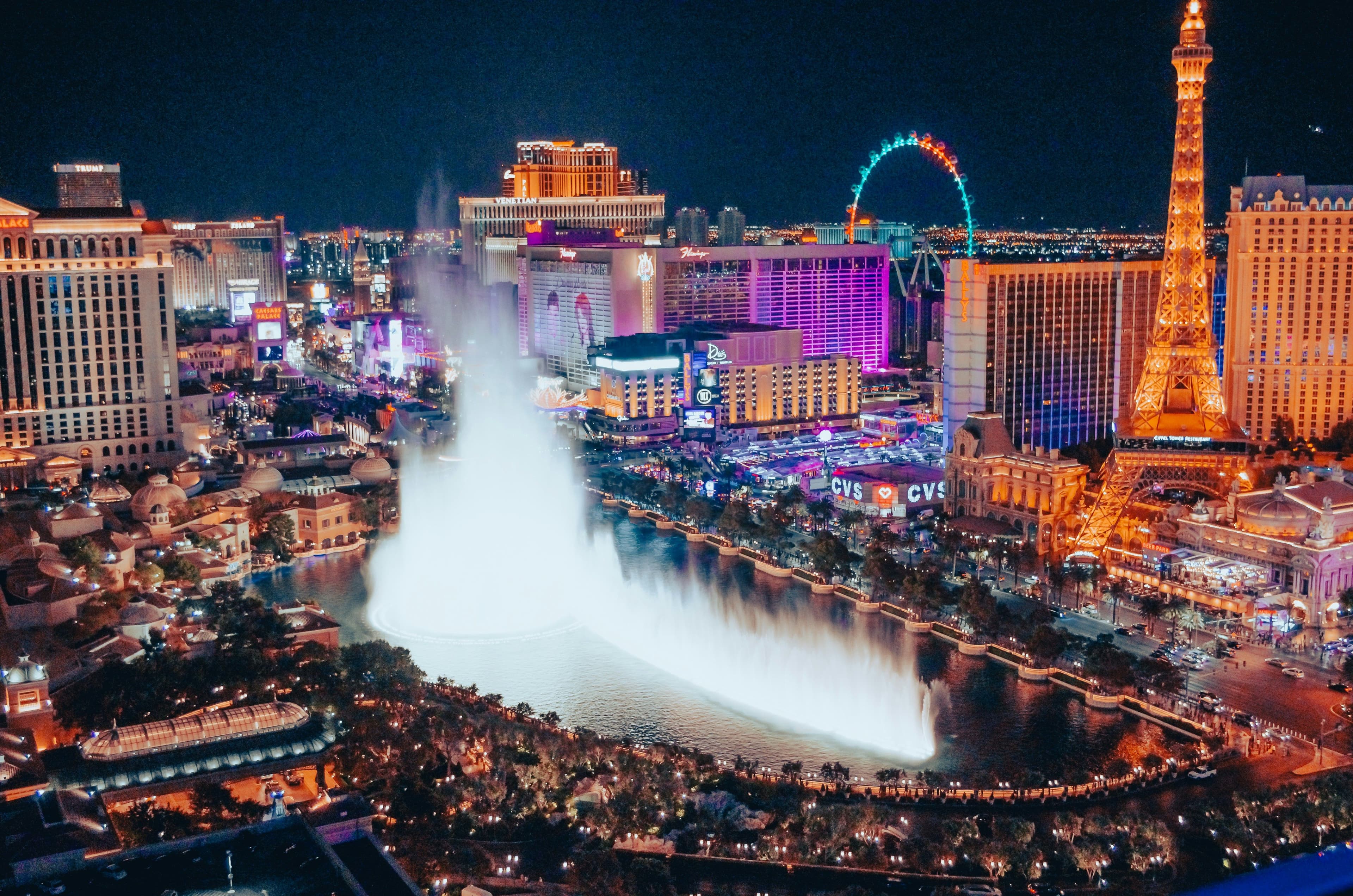 Night shot of the Las Vegas strip skyline 