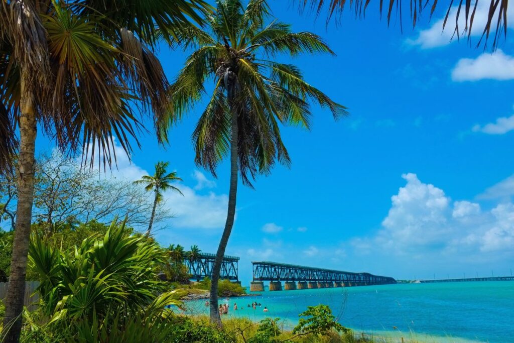 A picturesque shot of Key West featuring the scenic water and Bahia Honda Rail Bridge.