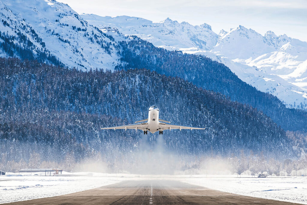 Aircraft Taking Off in a Snowy Destination