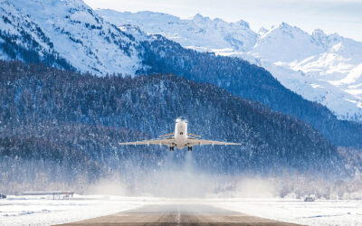 Aircraft Taking Off in a Snowy Destination